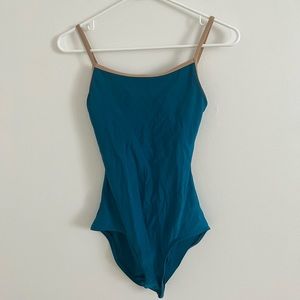 YUMIKO BLUE TEAL BEIGE DANCE BODYSUIT LEOTARD SIZE MEDIUM